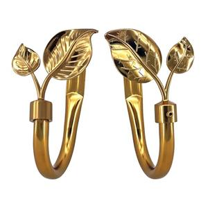 CasaARNO Leaf Curtain Holdbacks Set of 2 Wall Mounted Metal Tiebacks Hooks for Decorating Antique Gold