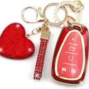 Key Fob Cover for Chevy with Diamond Keychain for Women Car Key Holder Compatible with Chevrolet Equinox Malibu Cruze Traverse Camaro Trax Blazer Volt Bolt Protector, 5 Buttons (Red-Heart)