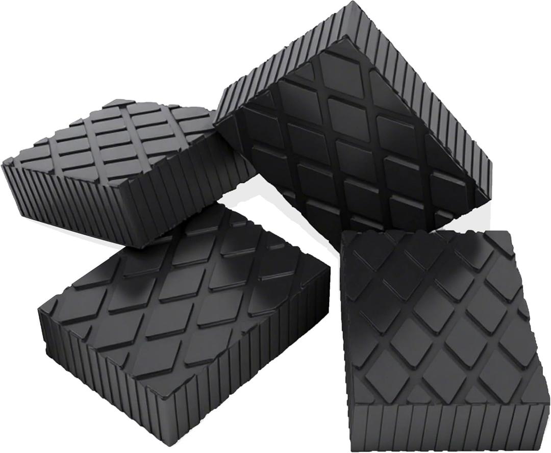 4 Pack 6-3/8" x 4-3/4" x 2" Solid Rubber Auto Lift Block Pads, Heavy-Duty Rubber Blocks for Car Lift Pads, Lift Blocks, Camper Stabilizer Jack Pads-Anti-Slip Texture,3000lb Capacity