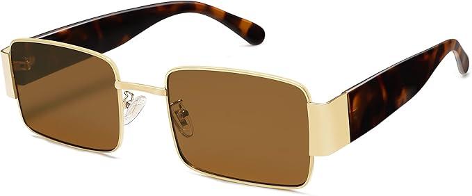 SOJOS Retro Fashion Rectangle Sunglasses Womens Mens Vintage Trendy Square Shades SJ1162 Gold/Brown