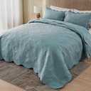 Kingnex Extra Wide Oversized King Bedspreads 128x120 for Tall King or Cal King Bed Ultrasonic Quilted Coverlet Set 3 Piece Include 1 Quilt 2 Pillowcases Blue