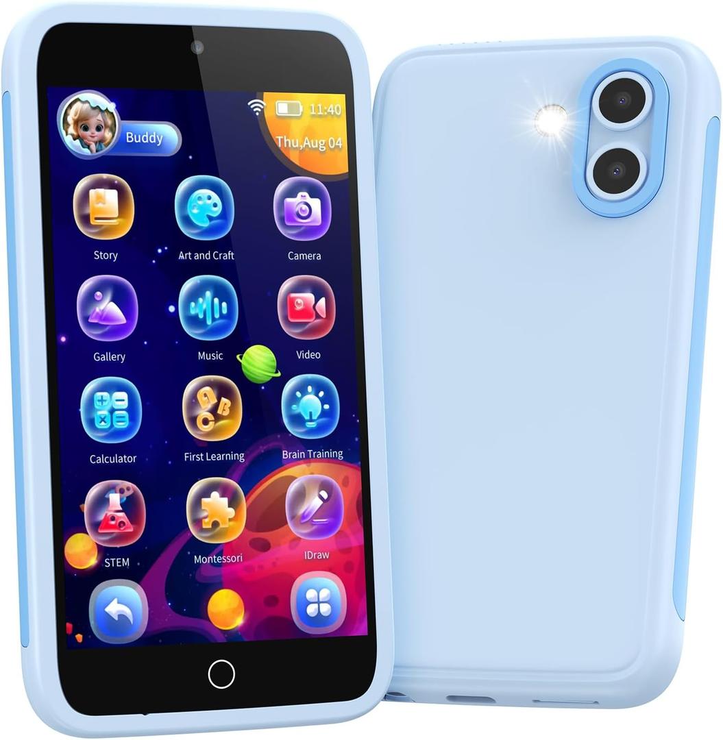 Kids Smart Phone, 3.97" Touchscreen Learning Toy, Dual Camera with 45+ Fun Stickers, 16GB Kids Cell Phone with 210+ Puzzle Games and 190+ Drawing, Perfect Birthday for Ages 312