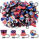 50 Pcs 4th of July Patriotic Straw Cover Cap,Independence Day Reusable Straw Toppers,Silicone Straw Toppers for Cup Accessories 30&40 Oz Tumbler 10mm
