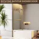 Bathtub Shower Door, 34" W x 58" H Hinged Bathtub Glass Door Semi-Frameless Bypass 1/4"(6mm) Tempered Glass Shower Door with Explosion-Proof Film Stainless Steel Brushed Gold