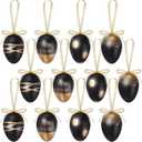 12 Pcs Black Gold Easter Egg Tree Ornaments Hanging Tree Decoration Plastic Speckled Egg Bulk 2.36'' Rustic Easter Decorations for Basket DIY Crafts Holiday Party Favors