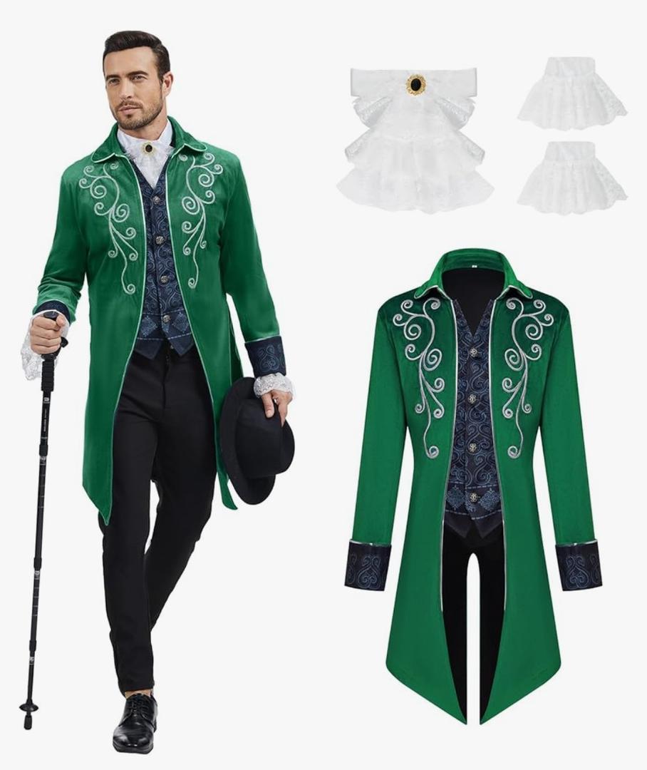Men Medieval Steampunk Tailcoat Jacket Gothic Victorian Frock Coat Uniform Halloween Party Cosplay Gentleman Costumes Medium