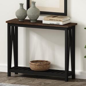 ChooChoo Console Table for Entryway Sofa Tables Living Room Farmhouse, Hallway Foyer Table Narrow with Shelf, Black, 11.8"d X 39.4"w X 31.5"h