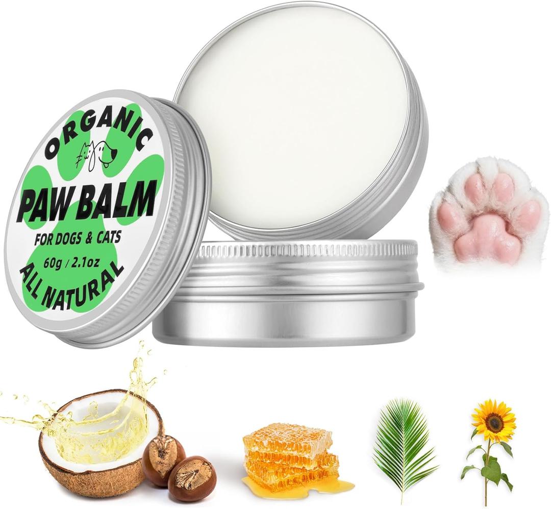3 x Dog Paw Balm & Nose Balm (2.1oz ), Lick-Safe | All-Natural Dog & Cat Paw Protector Soother with Organic Coconut Oil for dog Dry and Cracked Paws, Nose, Elbows for Hot Pavement & Winter Protection