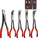 HAUTMEC 11Inch Extra Long Needle Nose Pliers Set, 5PCS Spring Loaded Heavy Duty Long Reach Pliers Include Hose Grip and Diagonal Cutting Plier, Straight and 45/90 Degree Bent Nose Pliers