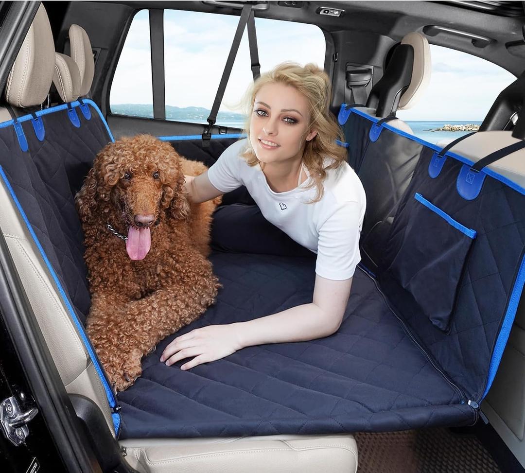 Back Seat Extender for Dogs (Black-Square mesh)