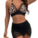 Blooming Jelly Womens High Wasited Bikini Sets Tummy Control Swimsuits Curvy Mesh Swim Skirt (Small, Leopard)
