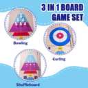 Shuffleboard, Curling and Bowling 3 in 1 Board Game Set,with 8.98 Foot Game Mat,2 Cues,8 Curling Rocks,6 Bowling Pins,Fun Family Game, 11.8'L