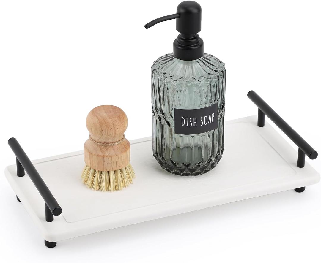 Segbeauty 12x6 Sink Caddy, Large Bathroom Tray Stone Drying Mat with Handle, Fast Drying Diatomaceous Earth Vanity Tray, Water Absorbent Countertop Organizer Bathroom Soap Holder Sink Organizer White