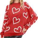 KNEYATTA Valentines Sweaters Heart Print Sweater Women Love Heart Sweatshirt Graphic Knit Pullover Tops (Medium, Red)
