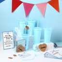 Dunzoom 461 Pcs Funny Baby Shower Games with Prizes for Guests Game Player Winners Gifts Include Plastic Tumbler Notebook Ballpoint Pen Gift Bag, All in One Set(Blue)