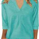 Scgirl Womens 3/4 Sleeve V Neck T-Shirts Summer Casual Tunic Tops Basic Tees Outfit Green XL