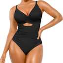 SHAPELLX Tummy Control Swimsuits Women V Neck One Piece Bathing Suit Ruched Push Up Slimming Swimwear Built-in Bra XL
