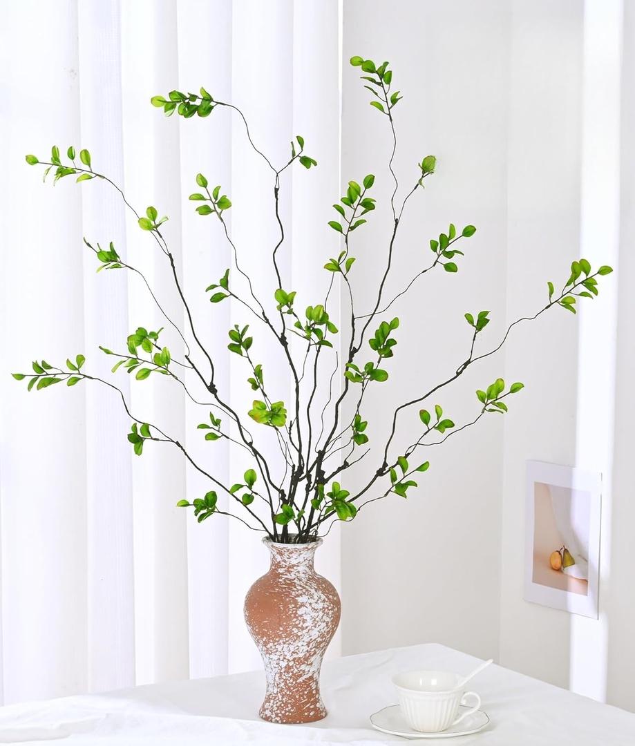 Waipfaru 6PCS Artificial Ficus Branches for Vase, Faux Greenery Stems for Vase Filler, 47in Realistic Flexible Eucalyptus Stems Fake Artificial Twig Plants Indoor Home Tables Centerpieces Office Decor