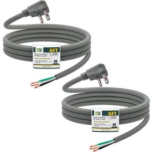EP 2 Pack 6 Ft Flat Plug Appliance and Power Tool Cord, 14 Gauge 3 Prong 15A Replacement Power Supply Cord Cable, 110V 115V 121V AC Pigtail, Grey