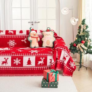 Cmfshape Christmas Sofa Couch Slipcover,Snowflake Sofa Covers for 3 Cushion Couch,Red Sofa Towel for Living Room Sectional,Furniture Protector for Pets,Kids,Family(71"x118",Red)