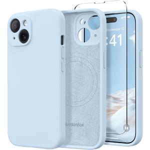 Magnetic for iPhone 15 Plus Case, Compatible with MagSafe, [Full Camera Protection][Screen Protector] Silicone Shockproof Protective Phone Case for iPhone 15 Plus 6.7", Light Blue