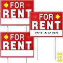 Large For Rent Sign, 17" x 13" Double-Sided Yard Signs with Arrow Stickersfor Rent Sign with Stand, for Rent Signs with Metal Stakes,WEATHER-PROOF, (3 Pack)