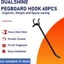 60Pcs Black Pegboard Hooks, 2/4/6 Inch Pegboard Wall Hook Heavy Duty PegBoard Shelving Hook Fit 1/4" PegBoard Metal Hanging Pegboard Display Hook Holder Organizer for Kitchen Store