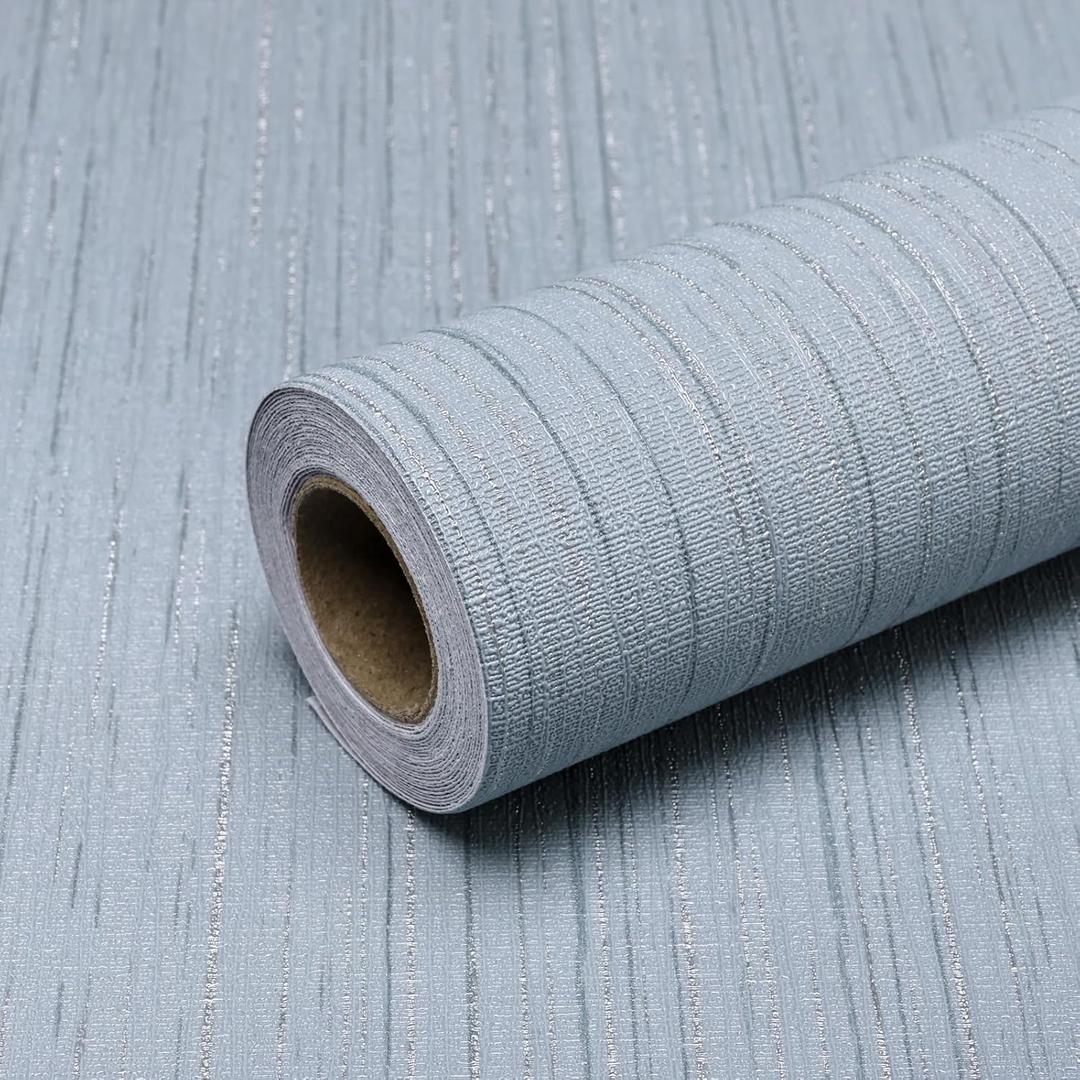Light Blue Peel and Stick Grasscloth Texture Wallpaper 15.7"x120" Vintage Wallpaper Removable Waterproof