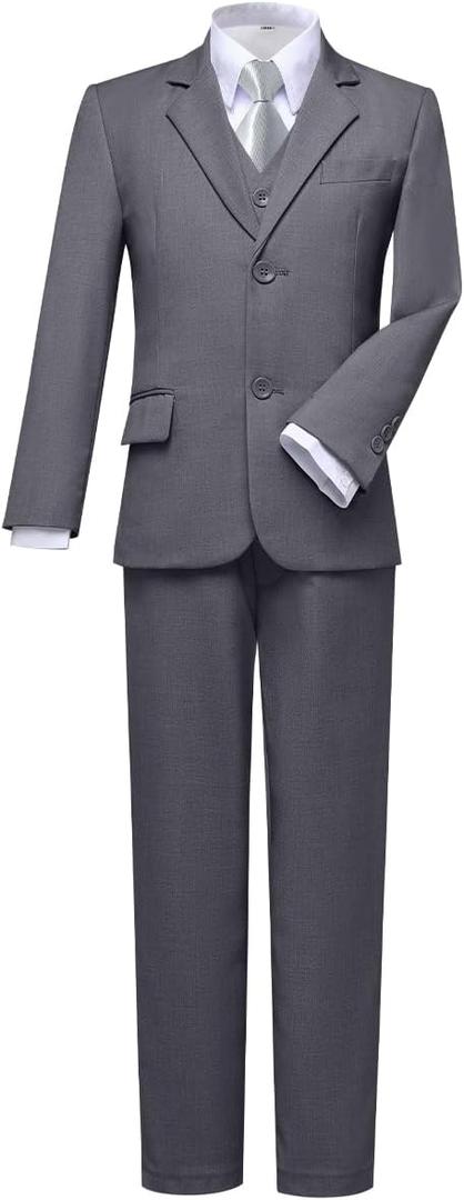 Visaccy Boys Formal Suit Slim Fit Dress Clothes Ring Bearer Outfit Tuxedo Suits,Adjustable Waist (12 Years, Gray)