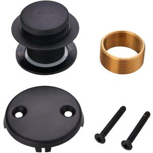 Black Bathtub Drain Tip Toe Tub Conversion Kit Assembly,Wellup Tub Drain Trim Kit with Two Hole Overflow Faceplate,Matte Black