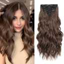 Clip in Hair Extensions, 6 PCS Light Brown Extensions, Wavy Hair Extensions, Natural & Soft Hair & Blends Well, Chocolate Brown Long Wavy Hairpieces(20inch, 6pcs, Chocolate Brown)