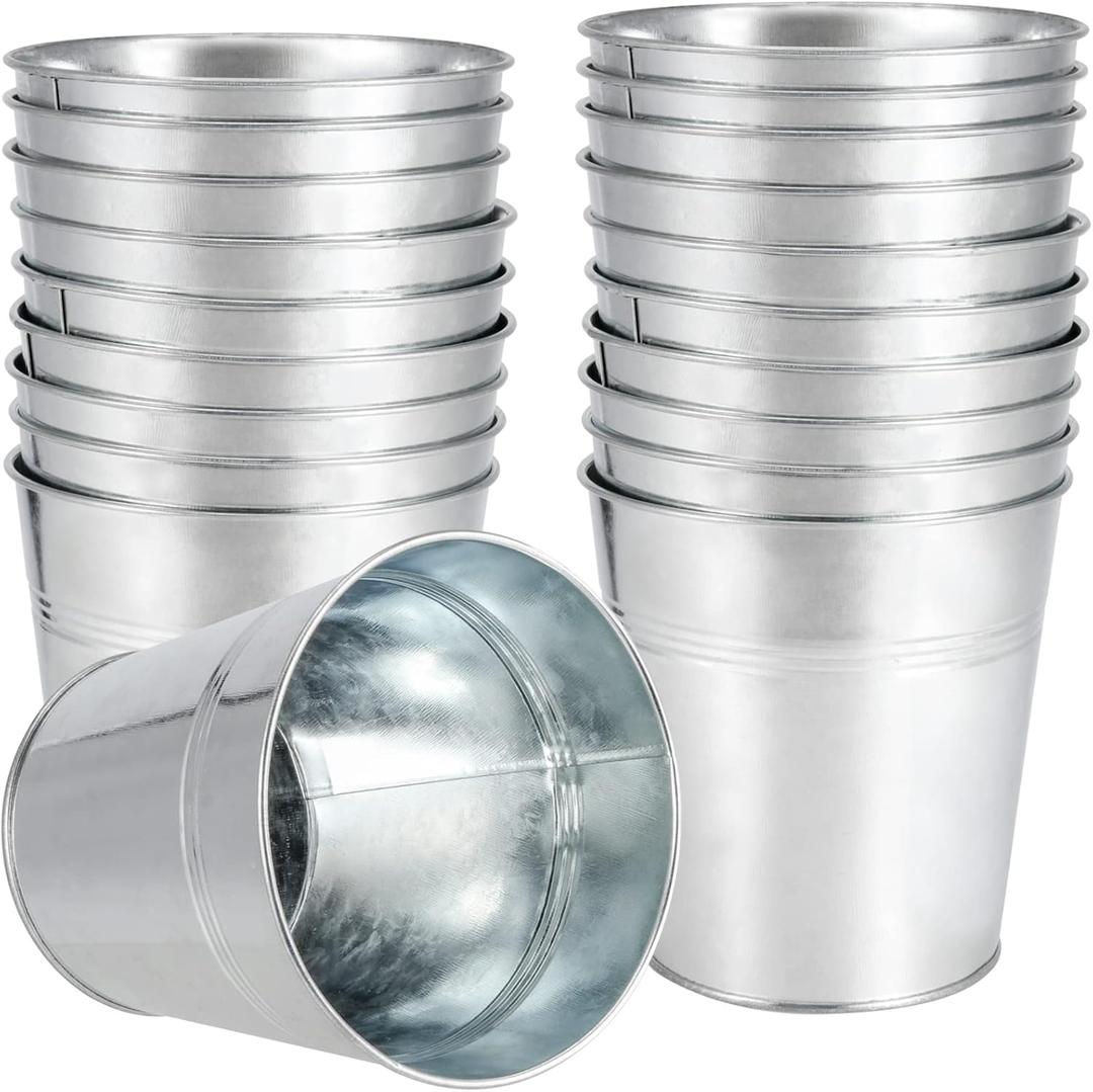 20 Pack Galvanized Planters Bucket, Galvanized Flower Plant Pot, Small Decor Galvanized Metal Bucket for Parties and Weddings, Storage, Crafts, 4.72 x 4.72 x 3.54 Inch