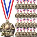 Cunno 24 Pcs Gold Medals Bulk 2 Inch Award Ribbons Sports Themed Metal Medal Trophy for Team Day Tournaments Birthday Party Winner Gifts