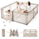 Sweeby Baby Playpen, 71x59 Inch Baby Gate Playpens for Babies and Toddlers, Extra Large Playpen with Door Play Yard for Fence Indoor and Outdoor Play Pen, Beige