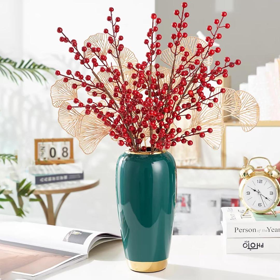 Ceramic Large Green Floor Vase - 11.8 Inch Tall Rustic Decorative Terracotta Minimalist Home Decor for Living Room, Entrance Table Centerpiece, Kitchen, Bedroom - Wedding, Housewarming Gift