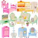 46Pcs Dollhouse Furniture Accessories Set Mini House Furniture Small Dollhouse Miniature Furniture Pretend Play House 1:12 Kitchen Bedroom Livingroom Bathroom Tiny Toy Boy Girl Kid Toddler (C Set)