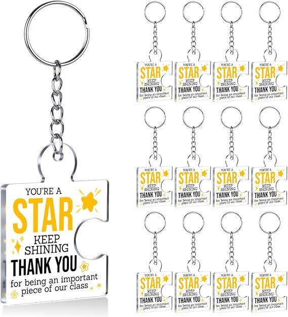 2 x Inspirational Student Gifts from Teacher Bulk, 12 Pcs Back to School Gifts for Students Acrylic Puzzle Piece Keychains