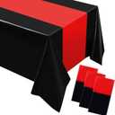 Oudain 6 Pcs Disposable Plastic Tablecloths 54" x 108" for Rectangle Tables Cloths Waterproof Table Cover for Graduation 4th of July Wedding Baby Shower Birthday Party Decoration (Black,Red)