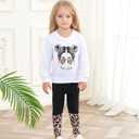 2 x Toddler Girl Clothes Figure Graphic Drop Shoulder Top Pullover Leopard Print Pants Fall Winter Outfit Set (White)