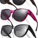 JALEBI Polarized Fit Over Glasses Sunglasses for Women Large Round Cat Eye Shades UV400 Protection Lightweight for Driving