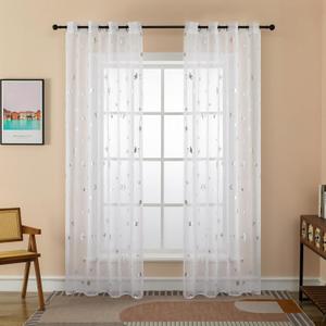  Pair of Recirculating Voile Curtains Silver Stars White Curtain for Indoor with Eyelets 2 Panels 42× 72 Inch