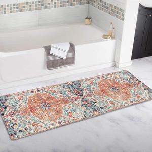 Bathroom Rug Boho Vintage Bath Mat Non-Slip Water Absorbent Bath Rugs Soft Microfiber Floor Mats Entrance Mat for Bathtub Bedroom Bathroom Decor-Orange 17"x47"