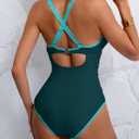 B2prity Women's V Neck One Piece Swimsuit Tummy Control Slimming Bathing Suit Double Straps Crisscross Back Swimwear (M)