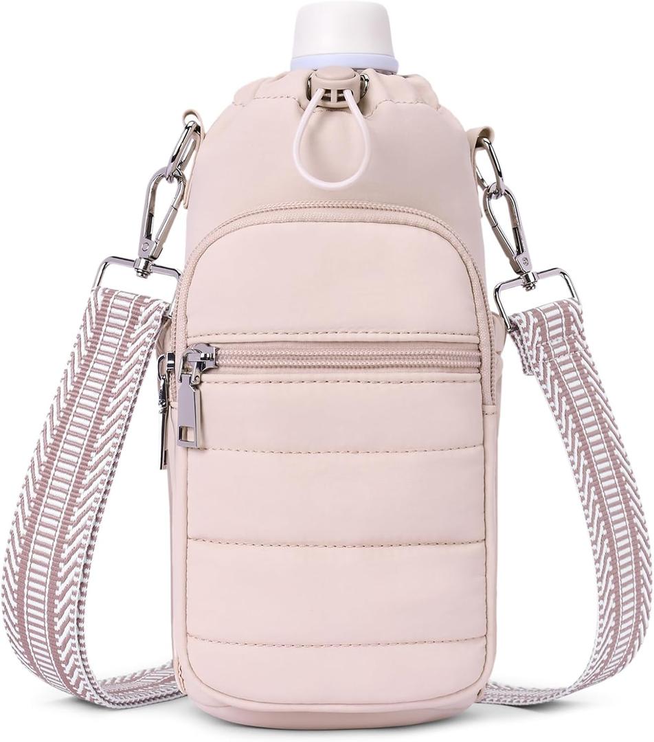 Water Bottle Bag 40 oz Crossbody Holder for Walking Hiking Insulated Carrier Purse with Adjustable Strap (Pink)