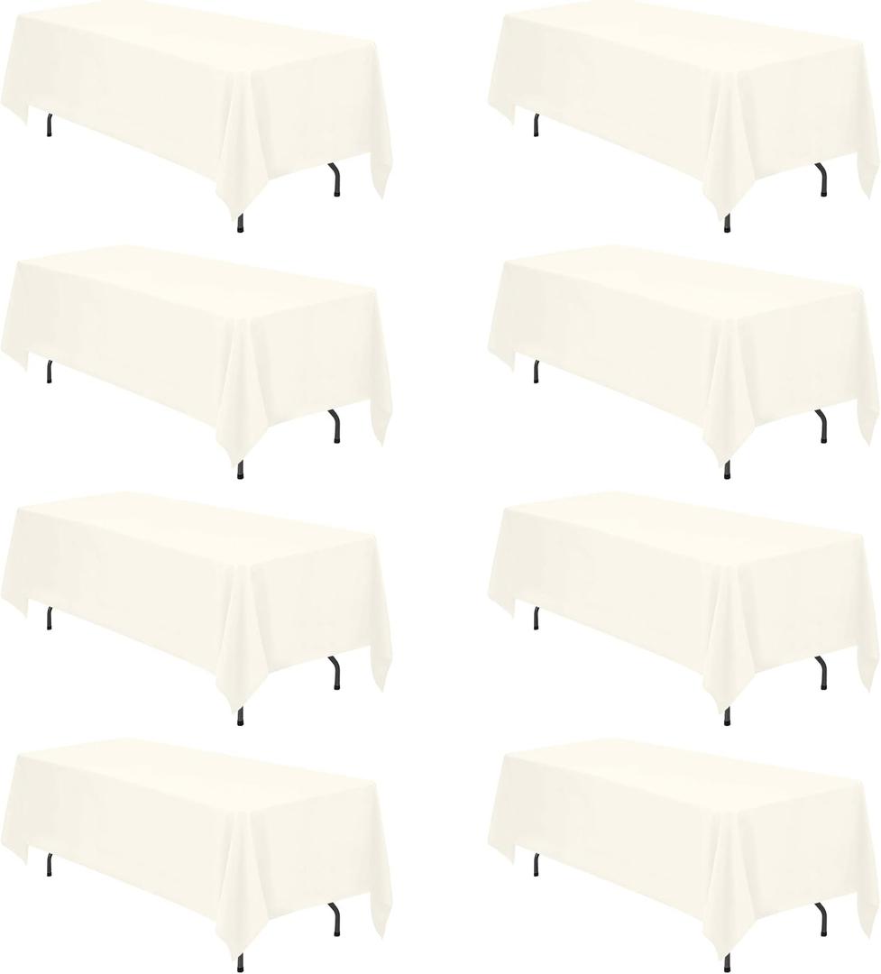BRILLMAX 8 Pack Ivory Tablecloths 70 x 120 Inch for 6ft & 8ft Rectangle Tables - 150 GSM Polyester Fabric, Universal Fit, Water, Stain & Wrinkle Resistant Cloth Cover for Wedding Reception Banquet
