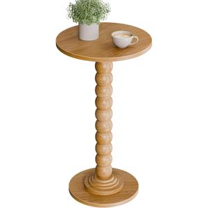 DUMOS Round Side Table for Small Spaces, Modern Accent End Table with Solid Wood Leg, Versatile Drink Nightstand for Living Room, Bedroom, Corners and Office, Wood, 12 Inch