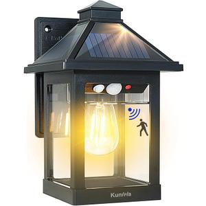 Solar Wall Light Outdoor with 3 Lighting Modes, Dusk to Dawn Led Wall Mount Sconce Exterior Motion Sensor Security Porch Lantern Light Fixture Waterproof for Patio Fence Outside Decorative