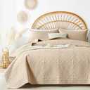 akkialla Beige Twin Quilt Bedding Set for All Seasons,Lightweight Bedspread Twin Size,Modern Style Soft Microfiber Elegant Floral Design Coverlet Set(1 Quilt,1 Pillow Sham) Beige
