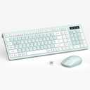 Wireless Keyboard and Mouse Combo, Full-Sized Wireless Keyboard and Adjustable DPI Mouse, 2.4GHz USB Receiver, Keyboard and Mouse for PC, Windows, Desktop, Laptop (Mint Green and White)