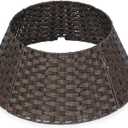 24inch Christmas Tree Collar, Woven Rattan Xmas Tree Collar for Slim Tree with Braided Design & Cord Cut-Out, Tree Base Cover Basket, Fit for 4ft 5ft 6ft 7ft Artificial Christmas Tree, Brown
